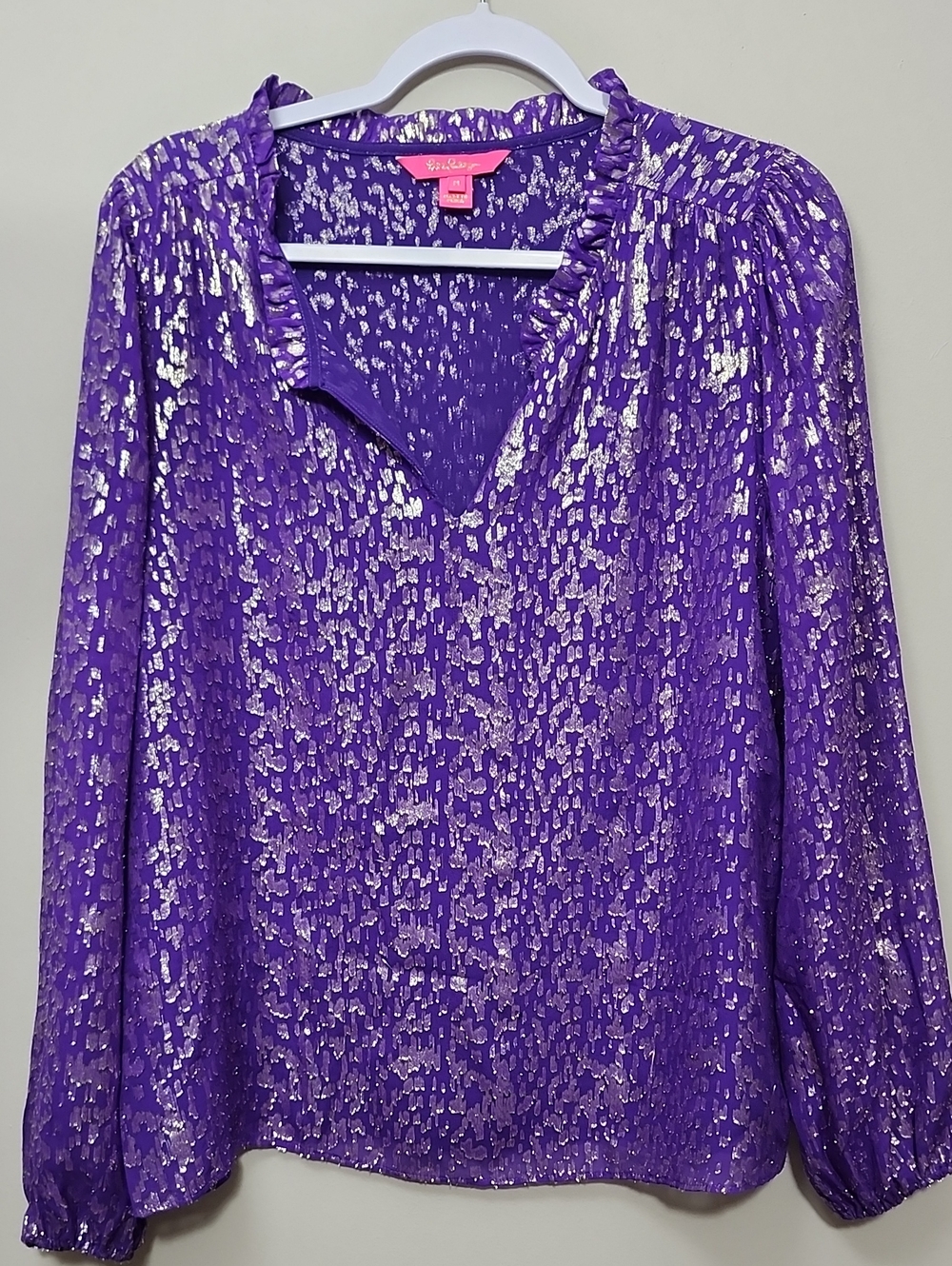 Lilly Pulitzer Gianna Silk Top Concord Purple Wildside Metallic Blouse